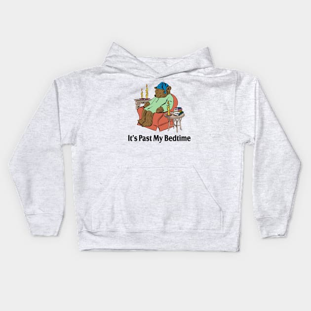 It's Past My Bedtime Bear Taking a Nap Next to Books Kids Hoodie by valeriegraydesign